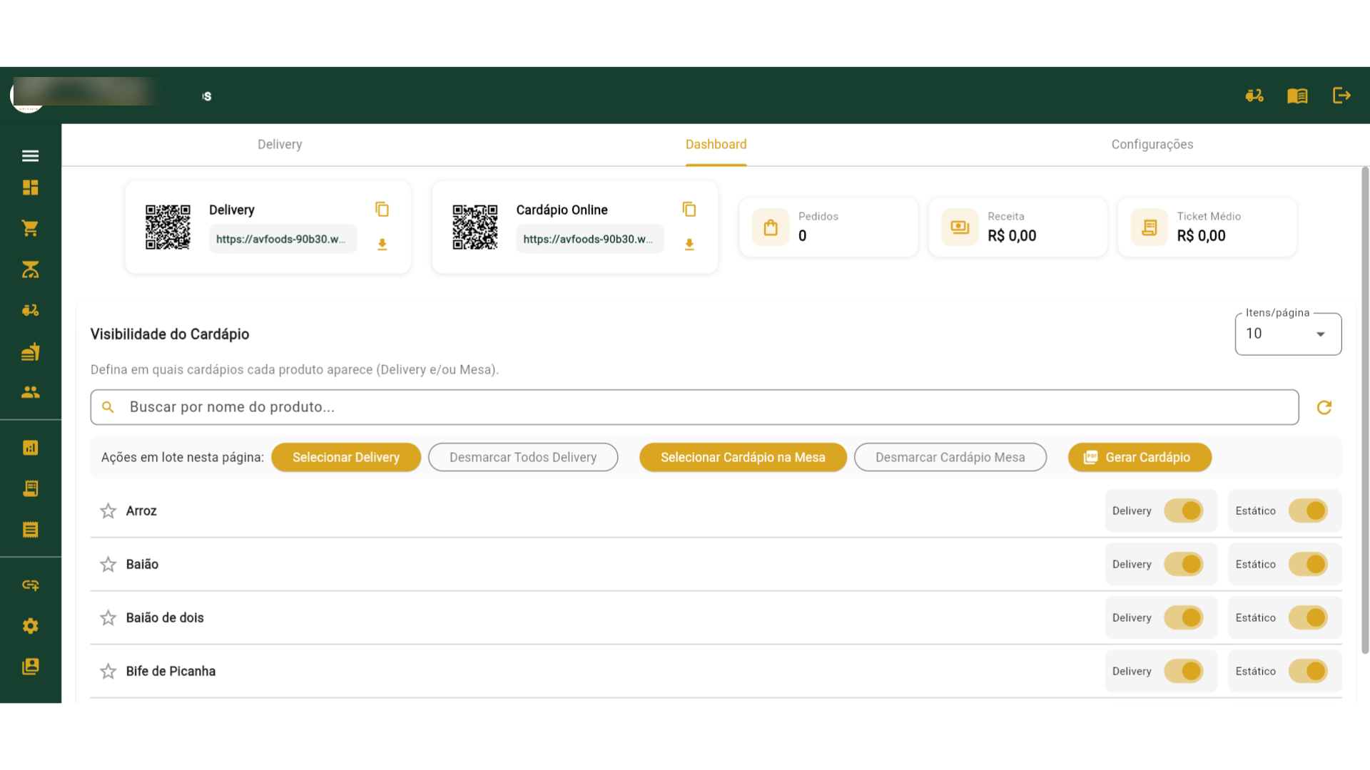 Painel Profissional do cardápio online, módulo de delivery e impressão