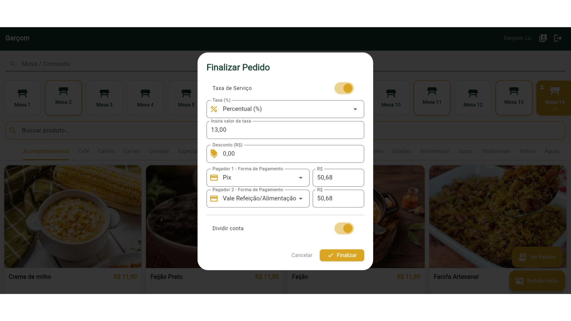 Modal de divisão de contas
